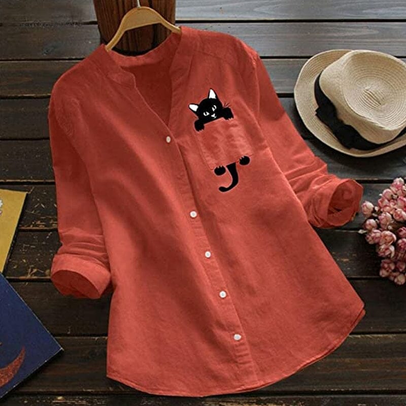 ✨🌿【S-3XL】Nova modna pamučna majica dugih rukava s printom mačaka za žene 