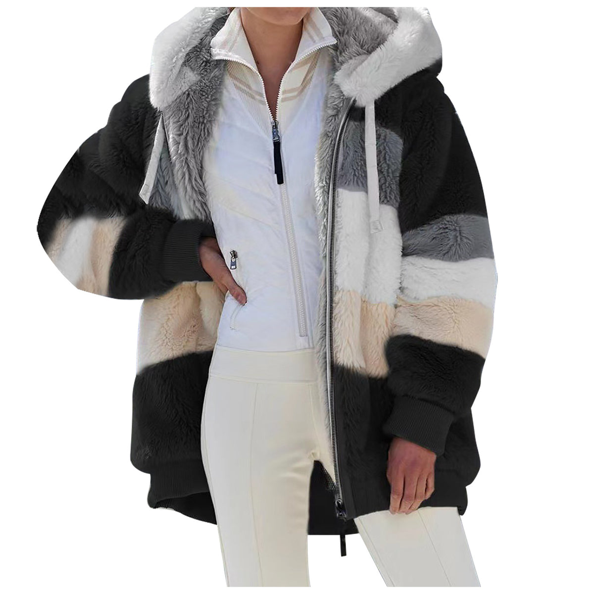 ❄️⏰ Sezonowa promocja 50%[S-5XL] 2026 nowa damska kurtka w grube, pluszowe kontrastowe paski