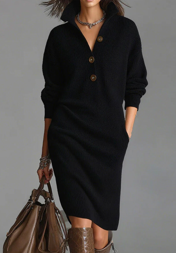 🔥【S-3XL】✨🎉Nuevo vestido de punto de talla grande para mujer, con diseño de solapa.