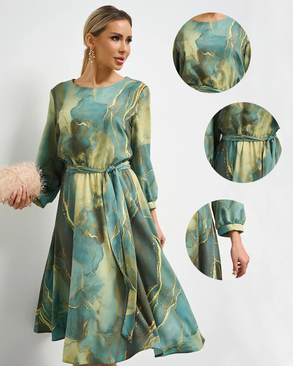 🌿Výpredaj na konci sezóny -49% 👗 Elegantné zelené šaty s dlhými rukávmi a sukňou 🌸