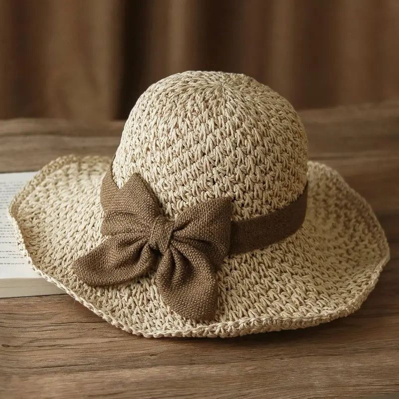 🎀 50% SLEVA 👒 | Retro slaměný klobouk s mašlí – skládací a prodyšný na léto