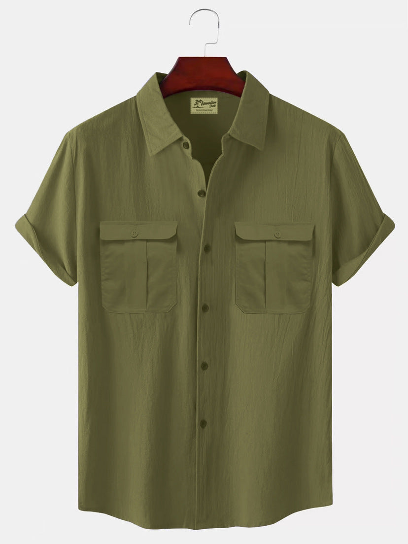 👔【M-5XL】Nová letní pánská jednobarevná lněná košile