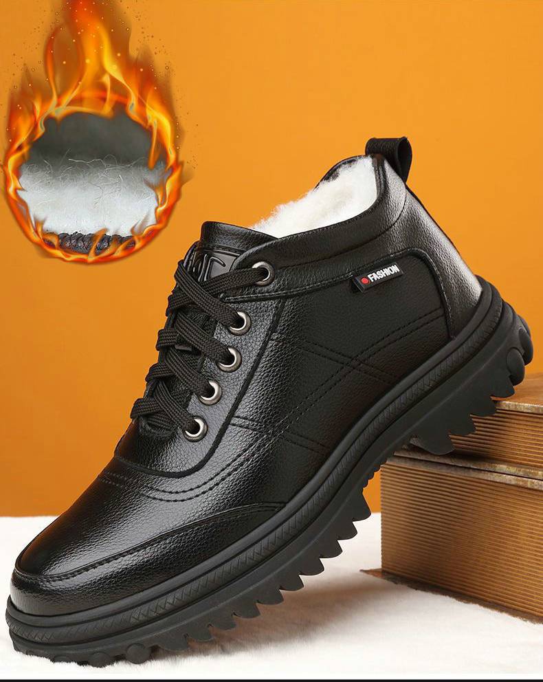 🔥【39-44】 Zimowe, ciepłe męskie skórzane buty z grubą podeszwą