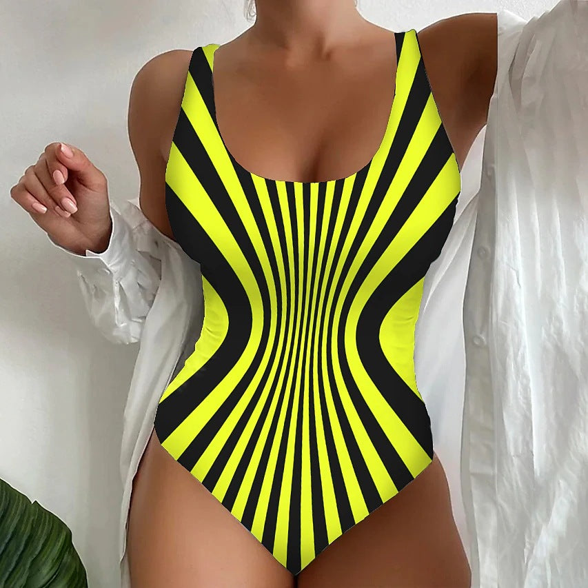 【S~6XL】Σέξι ολόσωμο μαγιό με ριγέ μοτίβο