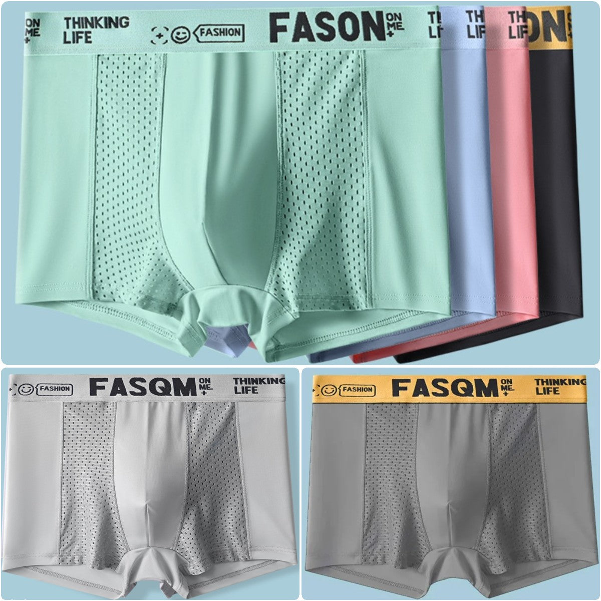 🔵 Balenie 6 kusov, pánske boxerky z priedušnej sieťoviny z ľadového hodvábu