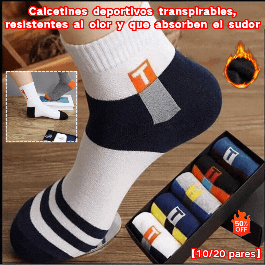 🧦Kupte 5 kusů a získejte 5 kusů zdarma【10 párů】Zářivé, odolné vůči zápachu a absorbující pot sportovní ponožky pro muže