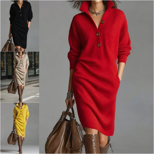 【S-3XL】2025 Nové evropské a americké pletené šaty s límečkem v novém stylu