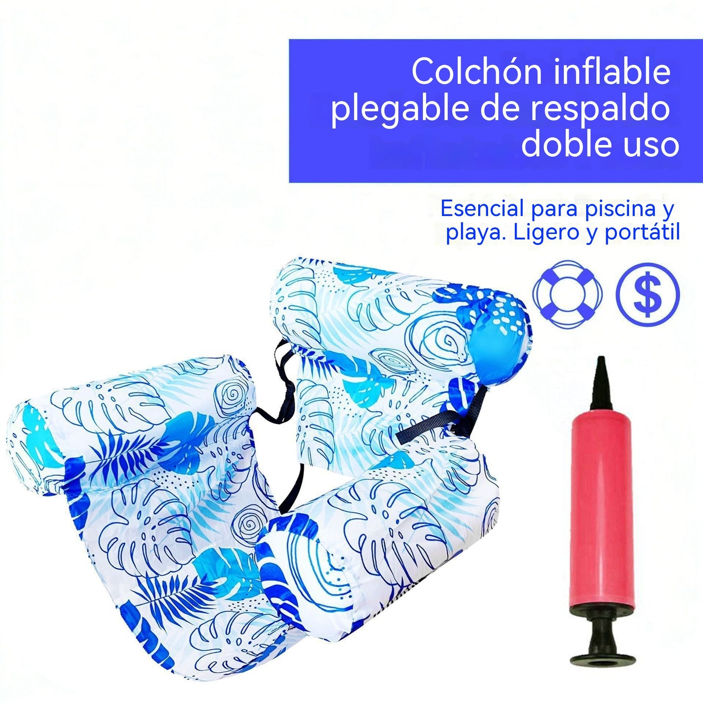 Envío gratis 💦📢 Sofá flotante plegable con respaldo + bomba de aire