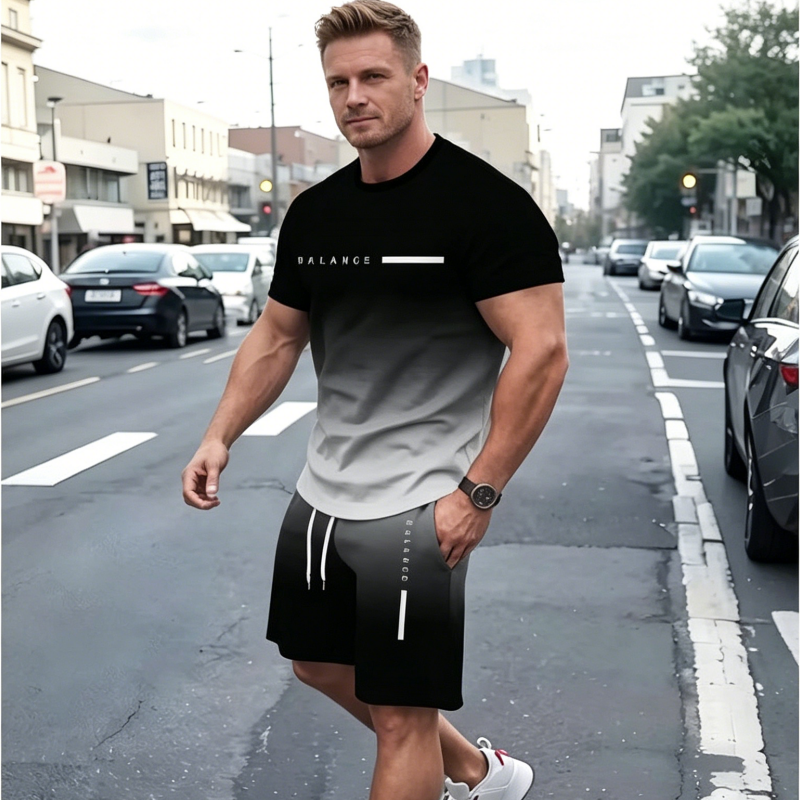 😍50% sleva😍【M-5XL】Nový pánský módní letní set s krátkým rukávem z čisté bavlny, vícebarevný, 2026
