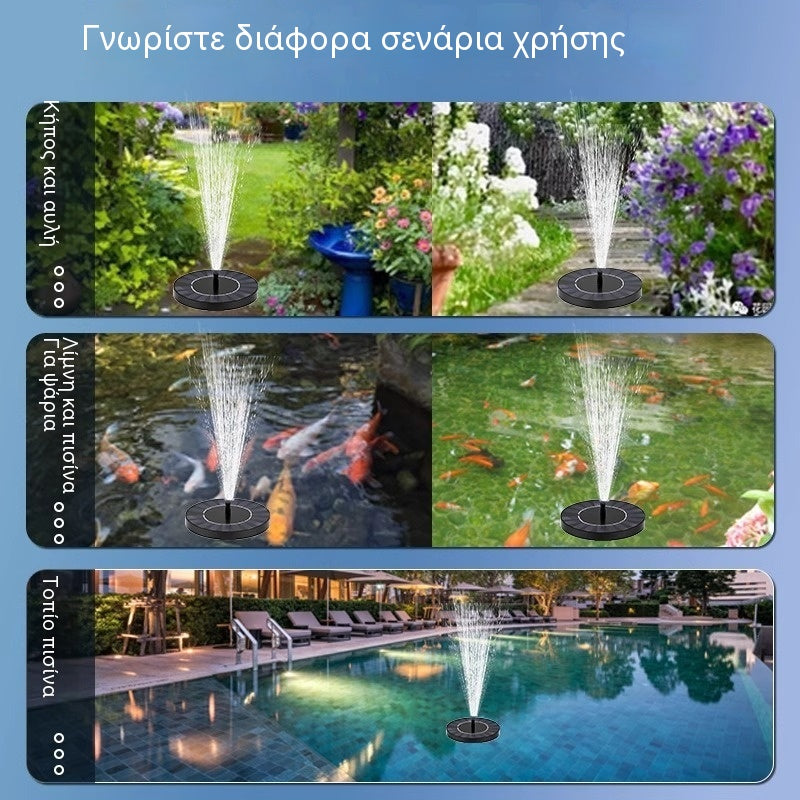 💥Ηλιακή αντλία σιντριβανιού με 6 ακροφύσια, ιδανική για λουτρά πουλιών, λίμνες και κήπους.