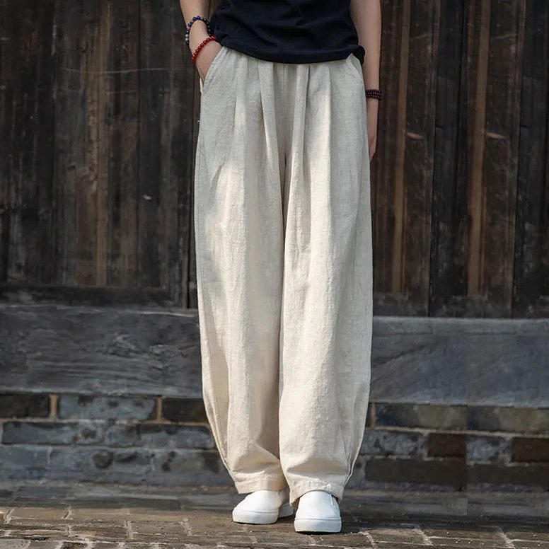 🔥【M-4XL】2026 Nové dámské kalhoty s širokými nohavicemi volného střihu po kotníky z bavlny a lnu💨