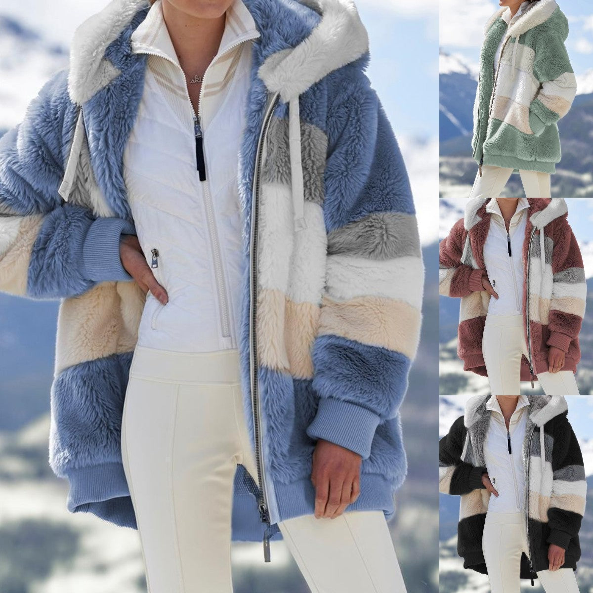 ☃️【S-5XL】 Dámská bunda 2025 s kontrastními pruhy z hustého plyše