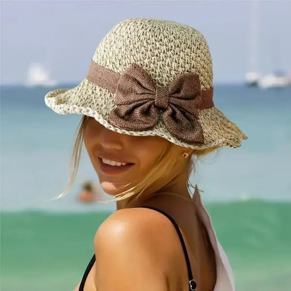 🎀 50% SLEVA 👒 | Retro slaměný klobouk s mašlí – skládací a prodyšný na léto