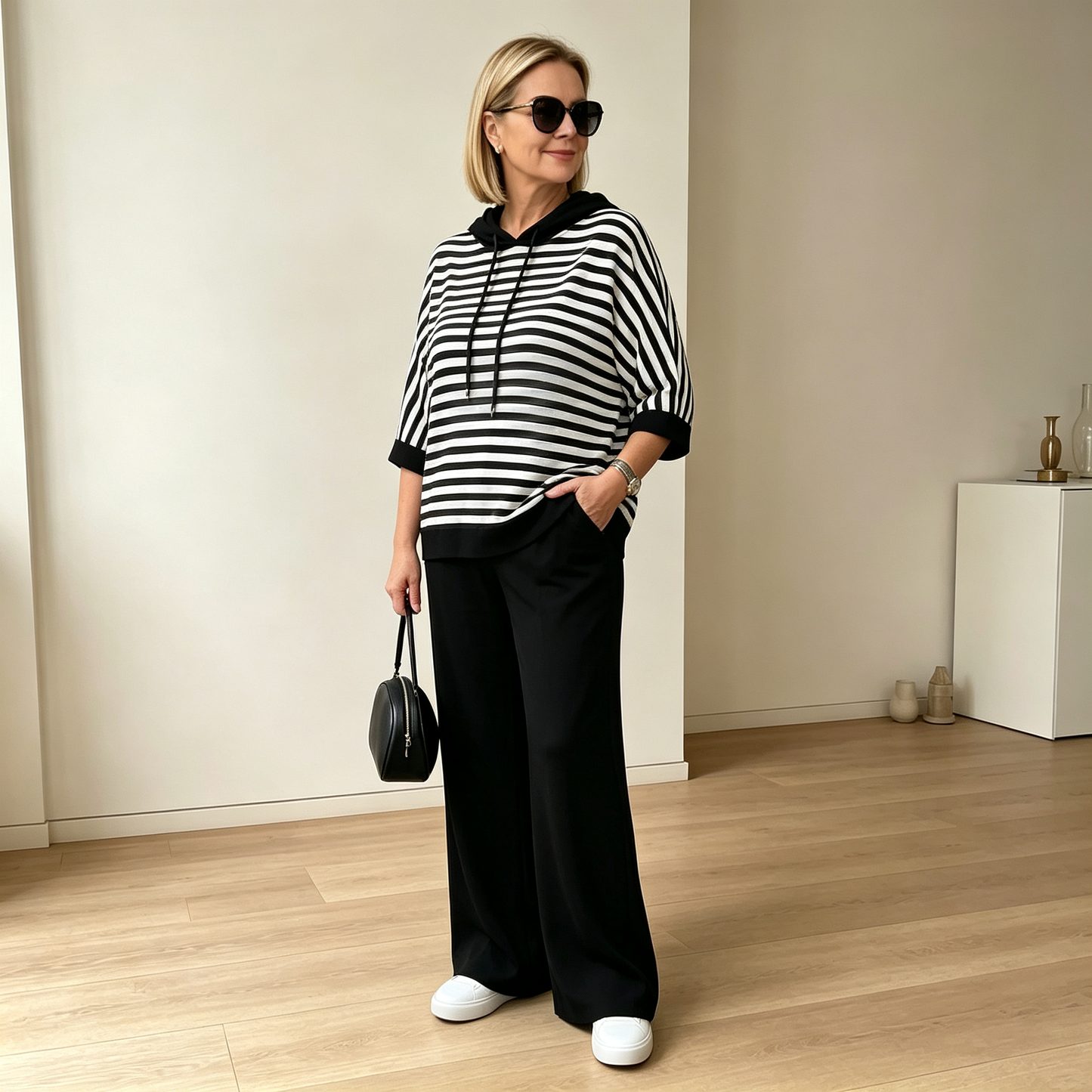 XL-5XL 💥 Dámská Dvoudílná Pruhovaná Souprava | Mikina s Kapucí + Široké Kalhoty | Podzim 2026 | S–5XL
