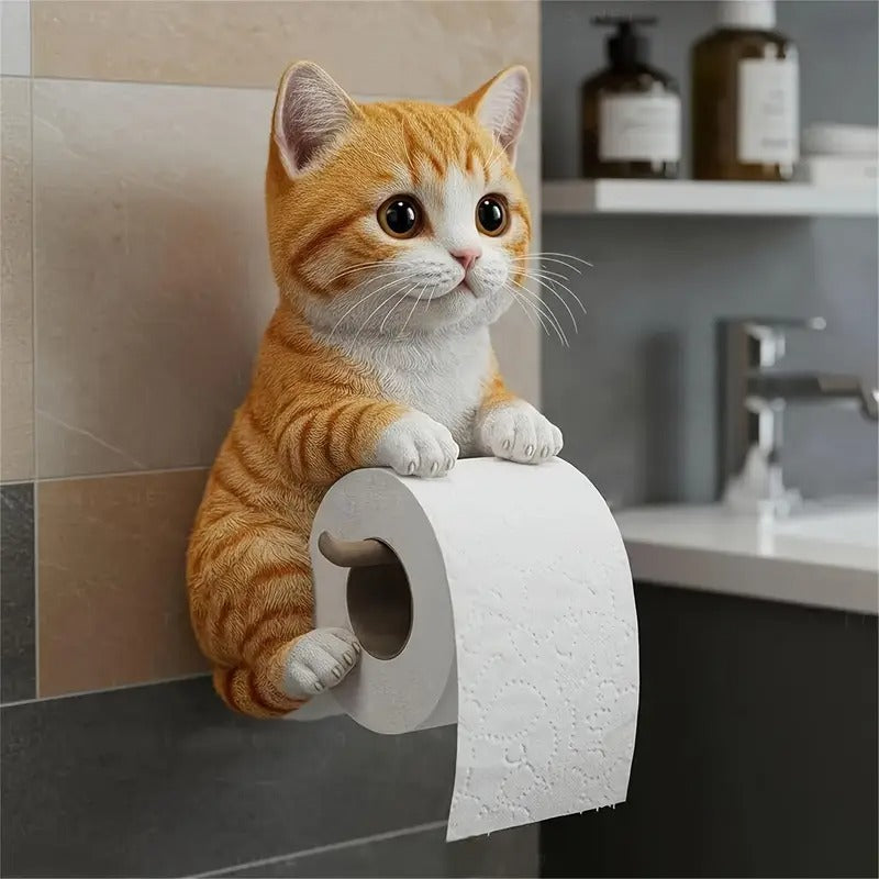 🐱【Nowość】Uroczy uchwyt na papier toaletowy z motywem kota, ścienny uchwyt na papier toaletowy, uroczy kotek, przechowywanie papieru toaletowego