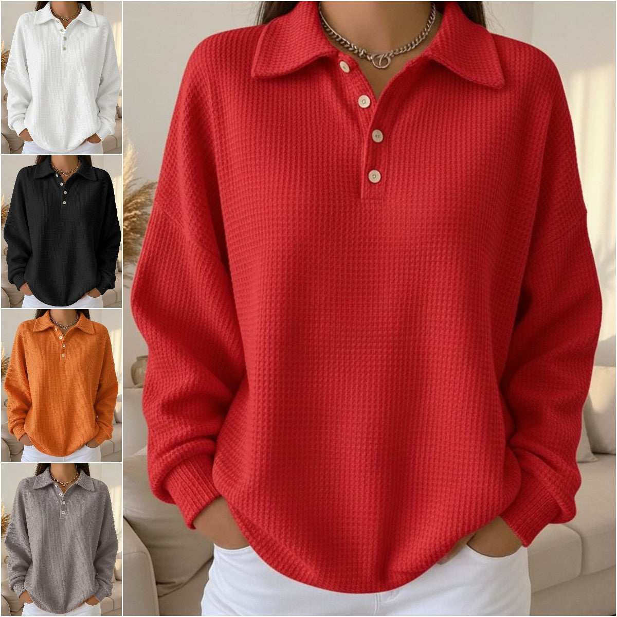 【S-5XL】2025 Nové jesenné/zimné jednofarebné polo tričko s golierom