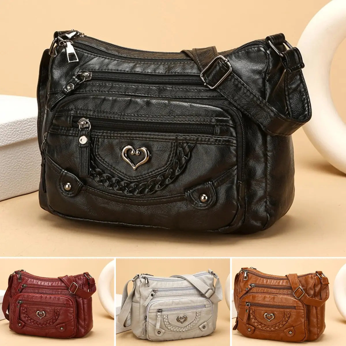 💐50% SLEVA! 🎁Dámská měkká PU crossbody kabelka – více kapes pro perfektní organizaci 👜🔑