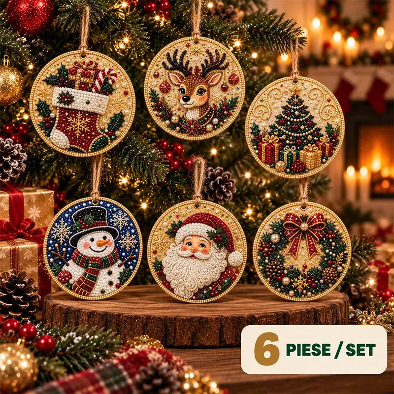 Specifikace🎄 Sada 6 vánočních ozdob na vlastnoruční vytvoření (diamantové malování) – kreativní projekt pro celou rodinu, ideální na stromeček, do okna či jako dárek!