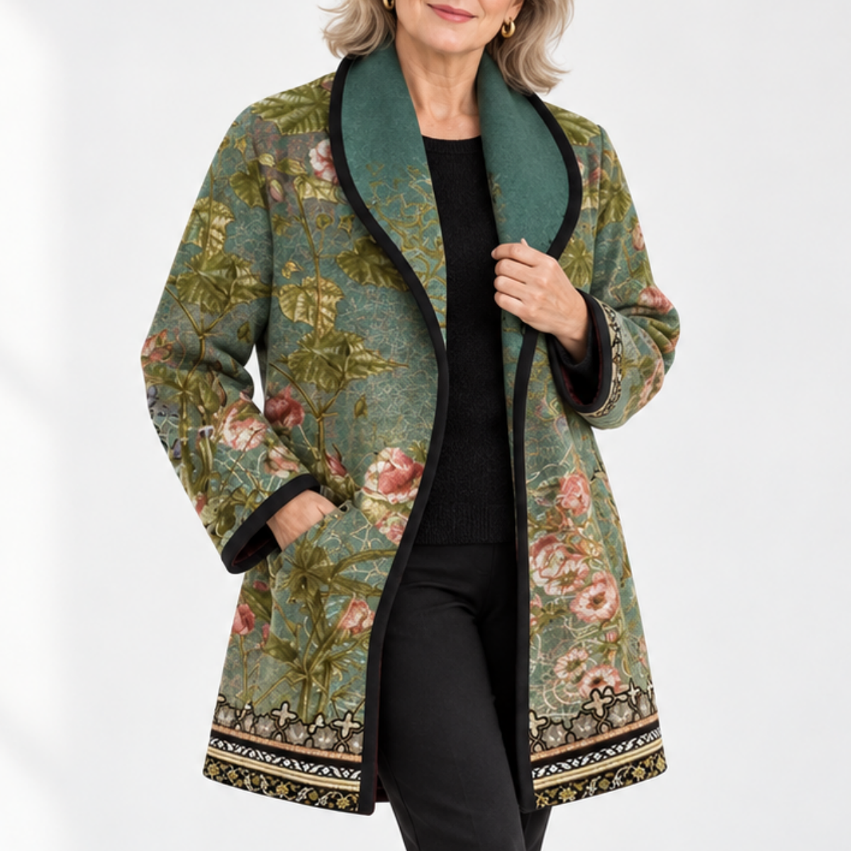 💐【S–3XL】Elegantní dámský vlněný kabát s potiskem klopy · Stylový, teplý a lehký · Sleva 50% + doprava zdarma