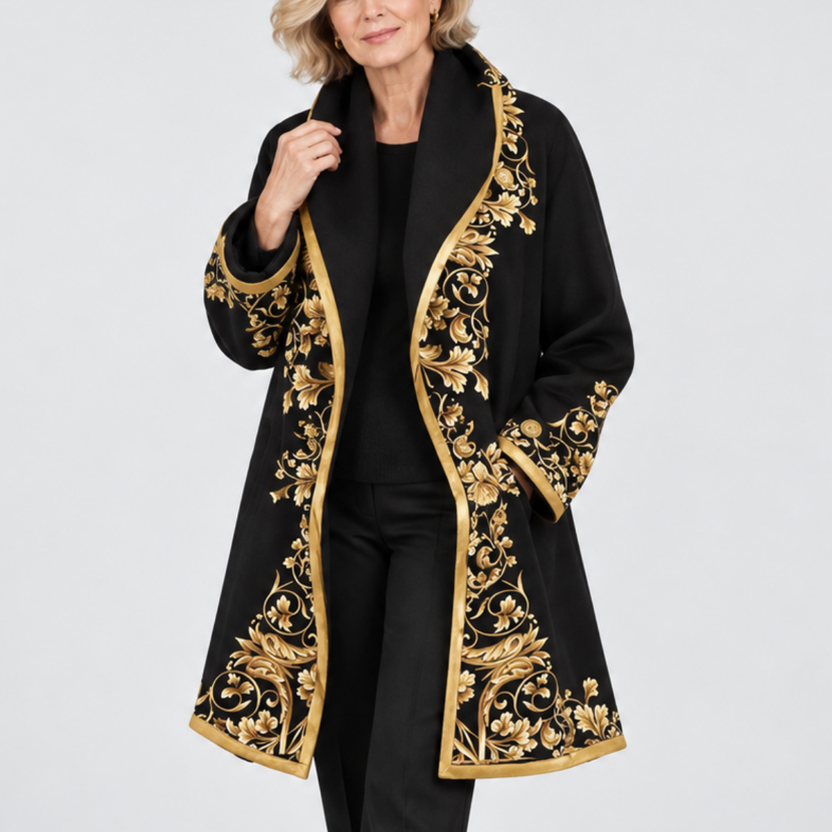 💐【S–3XL】Elegantní dámský vlněný kabát s potiskem klopy · Stylový, teplý a lehký · Sleva 50% + doprava zdarma