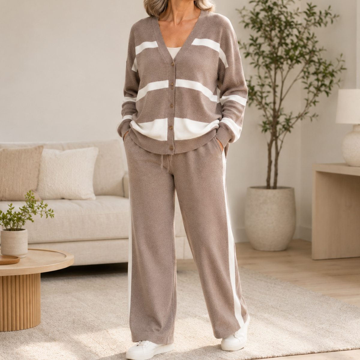 🍁S-3XL [Top + Kalhoty] Stylová dvoudílná pletená souprava, pohodlná a všestranná, vysoká kvalita.