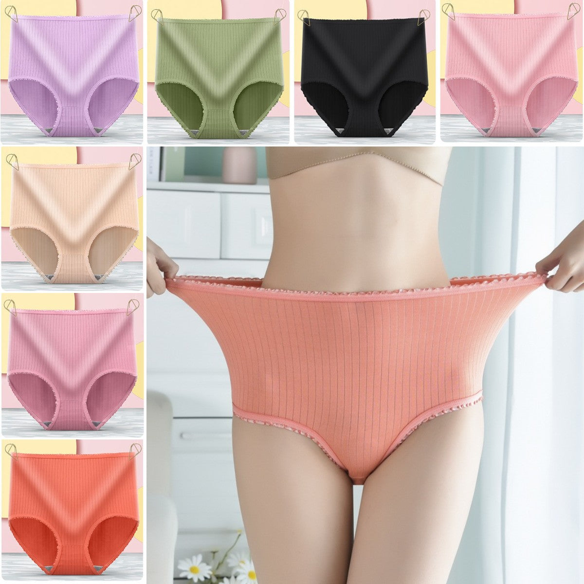 Dámske bavlnené nohavičky s vysokým pásom (8 kusov)