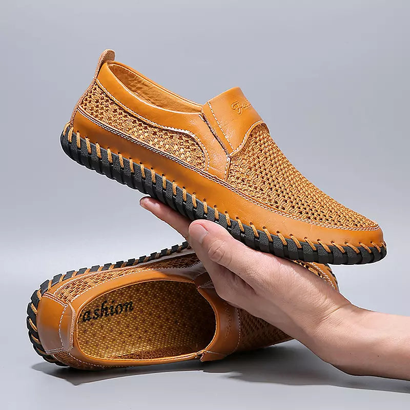 【38-48】👞Nová jarná a letná pánska sieťovaná obuv veľká veľkosť - pravá hovädzia koža, proti poteniu a zápachu, priedušná a pohodlná