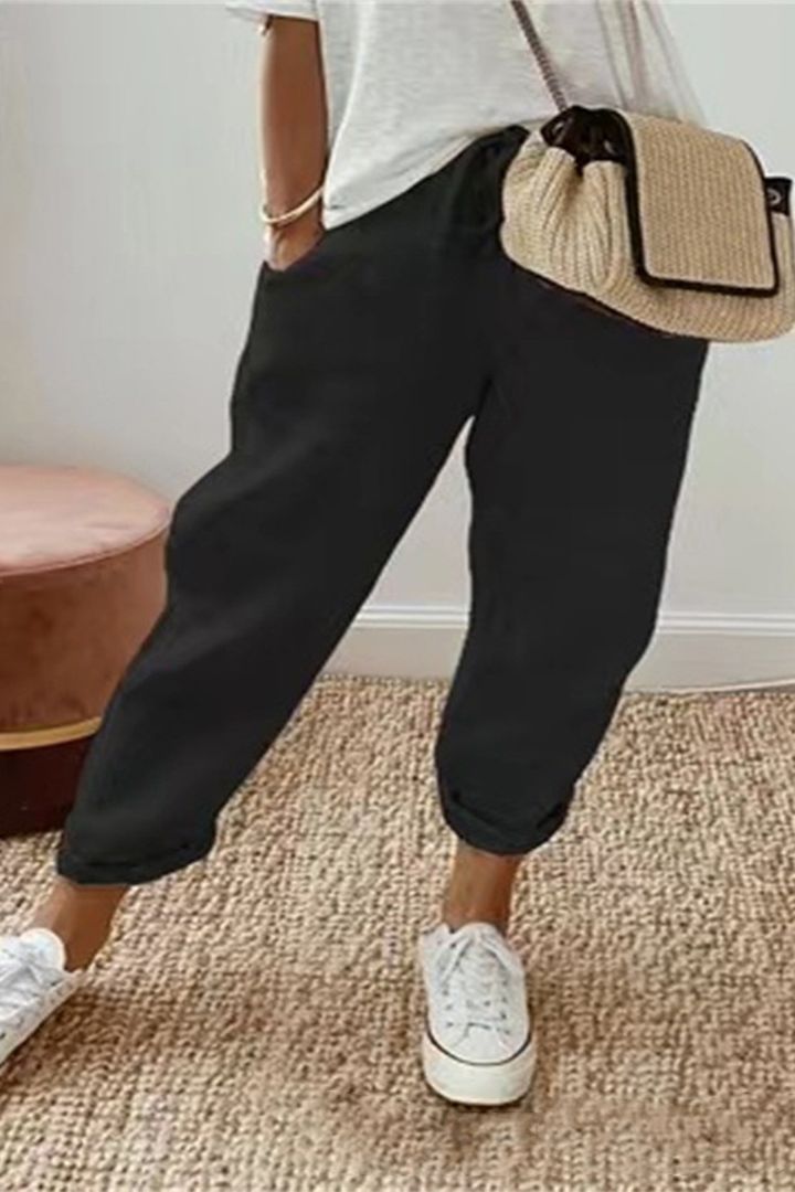 S-5XL 😍💕Poslední den akce -50% SLEVA💕Dámské Bavlněné Kalhoty | Elastický Pas se Stahovací Šňůrkou | Kapsy | Volný Ležérní Střih