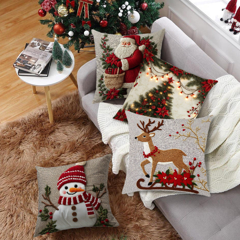 🔥【Lote de 4 piezas】🎅🎄Funda de almohada con temática navideña