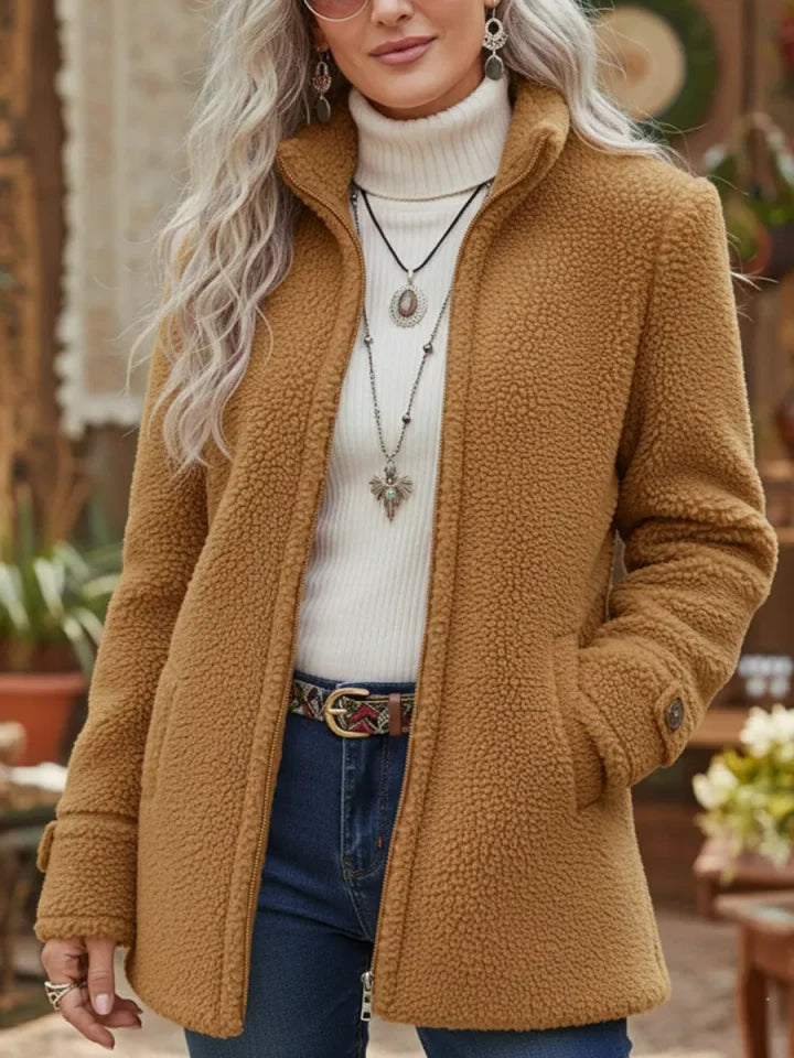 🛒 Dámska ležérna bunda na zips z jahňacej vlny