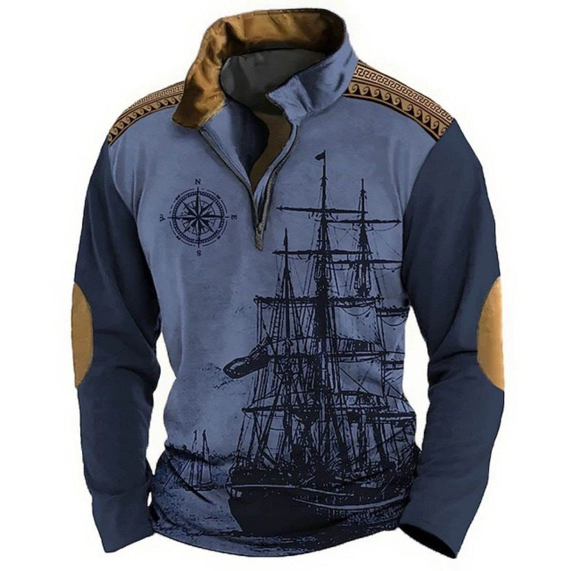 🌟【S-5XL】Nová módní pánská mikina s dlouhým rukávem a potiskem v národním stylu, poloviční zip
