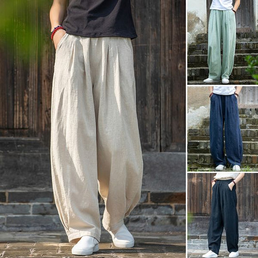 🔥【M-4XL】2026 Nové dámské kalhoty s širokými nohavicemi volného střihu po kotníky z bavlny a lnu💨