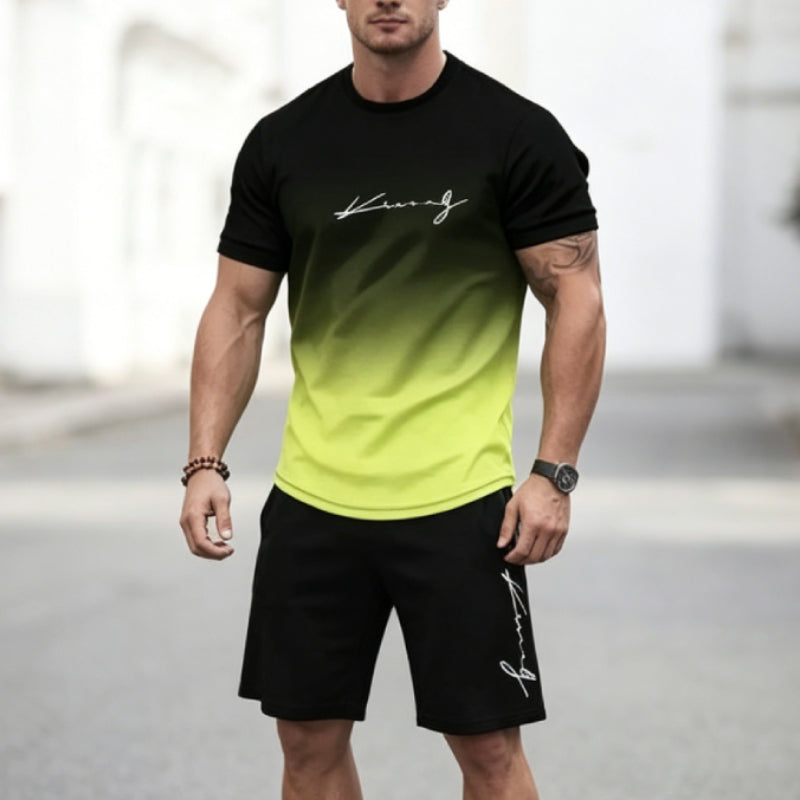 Velikosti S-3XL ✨👕👖【Platba na dobírku】Pánská sportovní souprava, tričko + kraťasy.