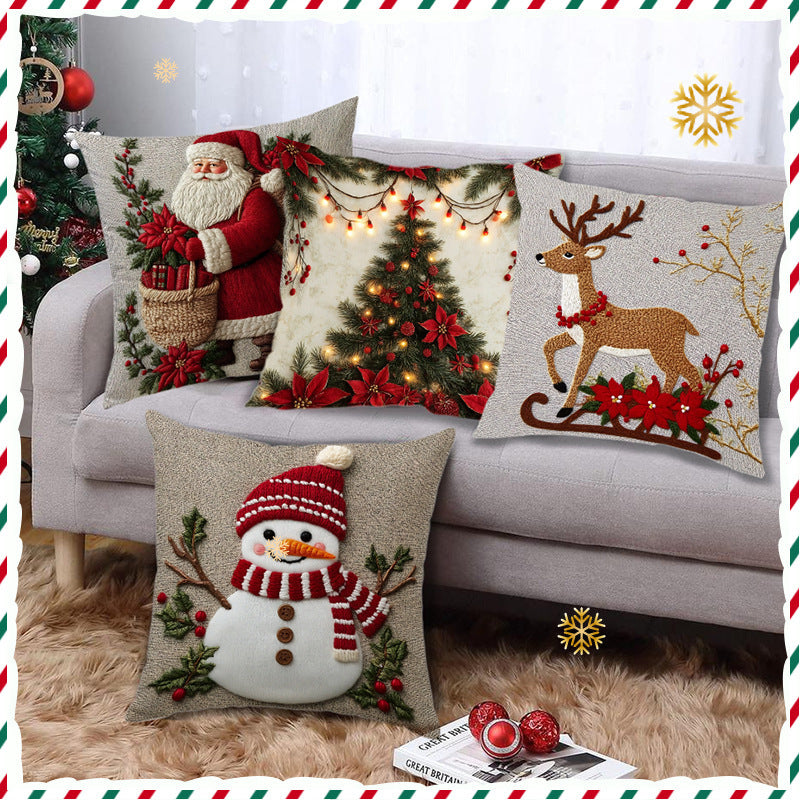 🔥【Lote de 4 piezas】🎅🎄Funda de almohada con temática navideña