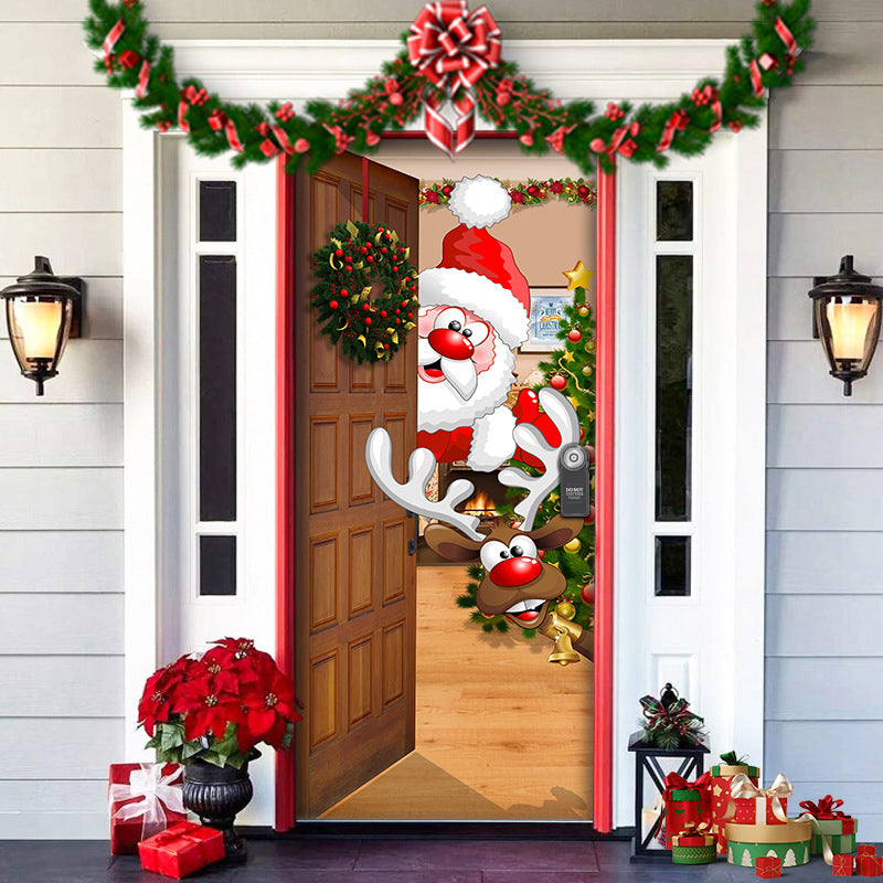 🎁🎄2025 Nová, horúca predajná látková vianočná obálka na dvere [91 cm x 203 cm]