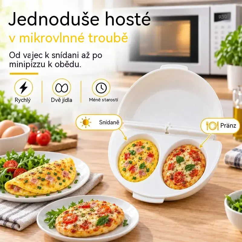 🔥2 kusy 540Kč🍳 Dokonalá snídaně během pár minut! Nádoba na přípravu omelet v mikrovlnné troubě 🥚 | 2 oddíly · Nepřilnavý materiál vhodný pro styk s potravinami · Odnímatelné panty pro snadné čištění · Rychlá příprava bez nutnosti oleje