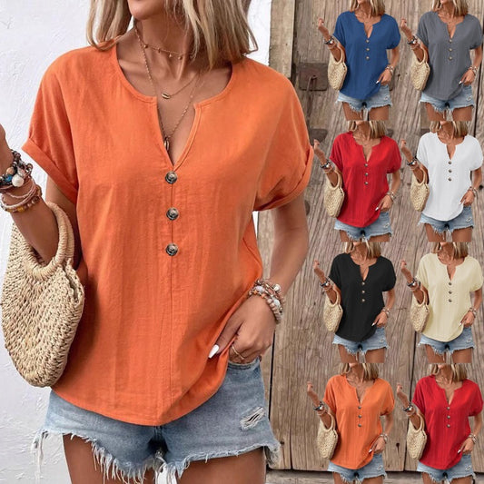 ⏳ Korlátozott ideig érvényes ajánlat! ⏰ Női V-Nyakú Nyári Póló – Laza Casual Szabás