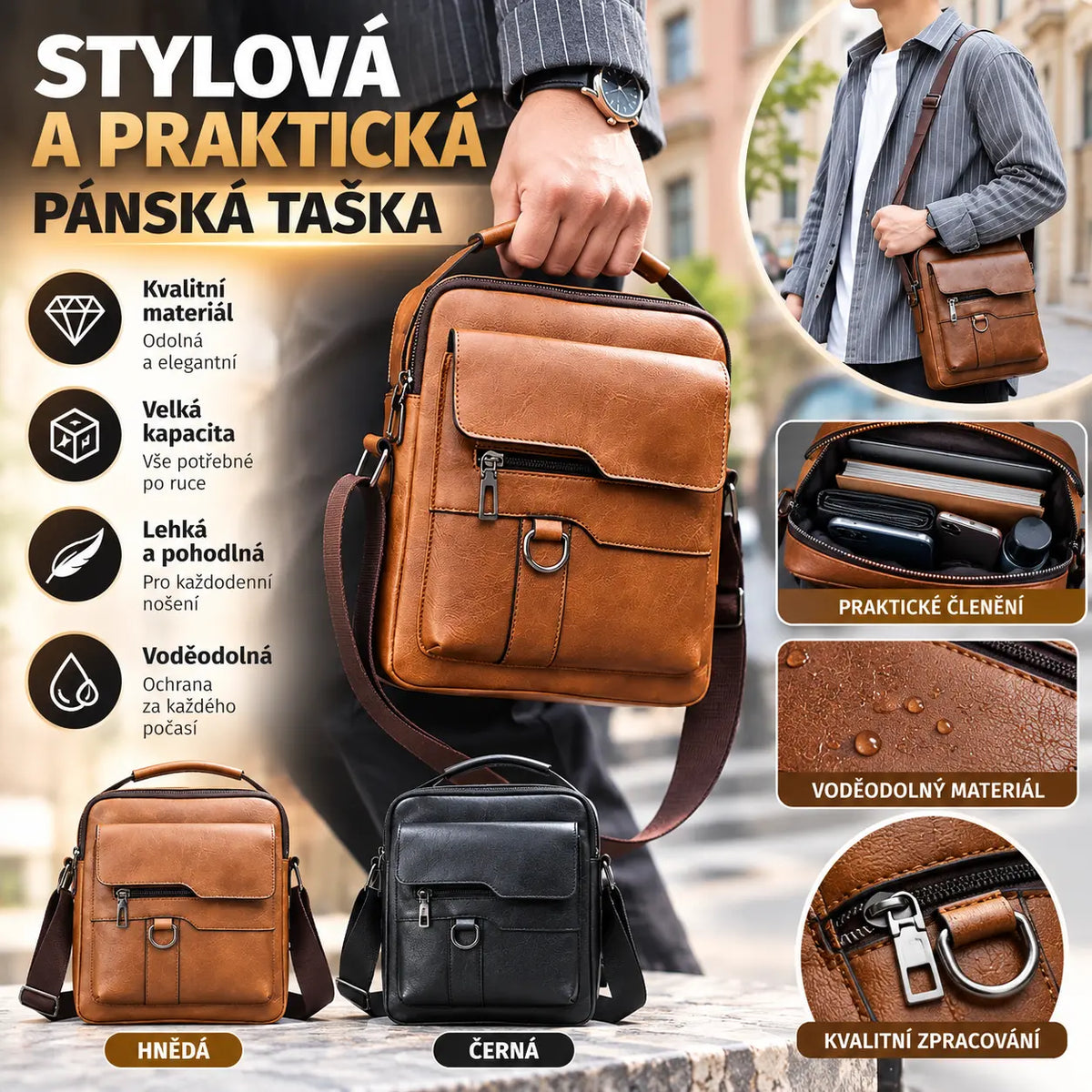🔥Nová akce 50% sleva 👜 Moderní a ležérní kožená taška pro muže, velká kapacita