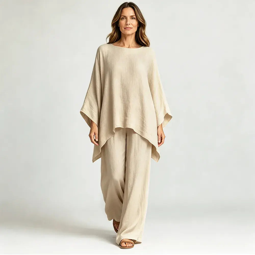 【S-3XL】🌸✨Časově omezená nabídka - Dámská souprava z jednobarevné lněné košile a kalhot