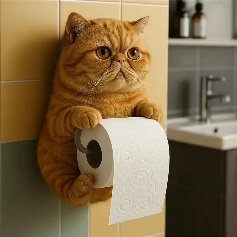 🐱【Nowość】Uroczy uchwyt na papier toaletowy z motywem kota, ścienny uchwyt na papier toaletowy, uroczy kotek, przechowywanie papieru toaletowego