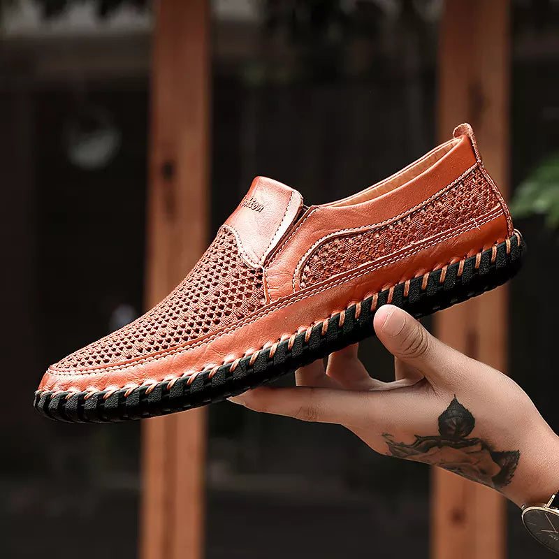 【38-48】👞Nová jarná a letná pánska sieťovaná obuv veľká veľkosť - pravá hovädzia koža, proti poteniu a zápachu, priedušná a pohodlná