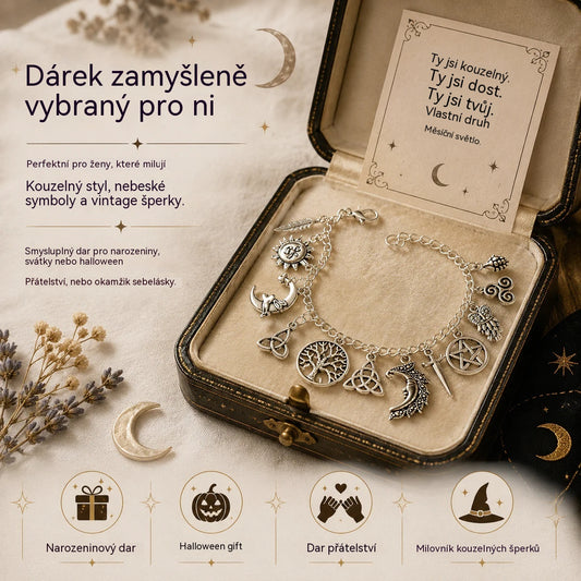 Vintage náramek s přívěsky a mystickým nádechem pro ženy – nebeské, gotické a boho šperky 🔮✨