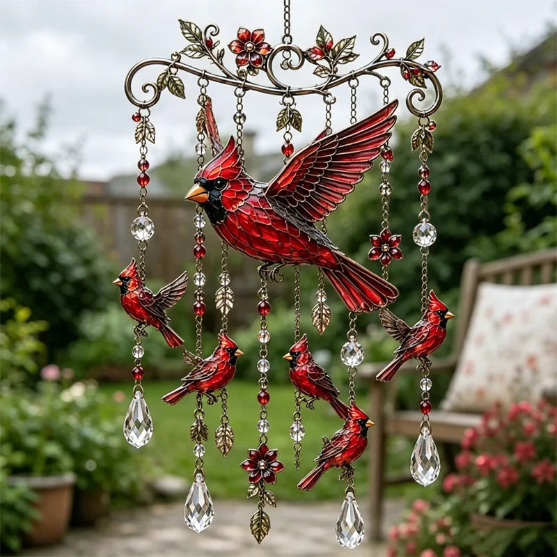 🐦 Kolibříková Větrná Zvonkohra | Zahradní Dekorace s Křišťálovými Přívěsky | Závěsná Ozdoba na Balkon a Terasu