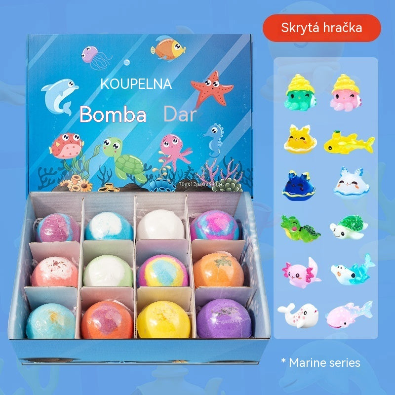 【12 kusů 860 Kč】Sada 12 kuliček koupelové soli ve tvaru mořských živočichů (60 g každá) pro děti.