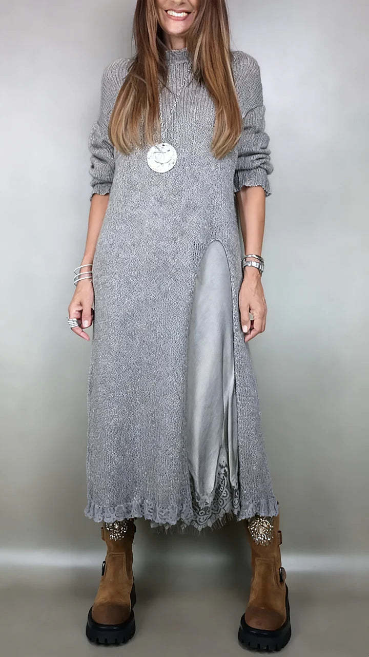 【XS-3XL】👗Nová podzimní krajková souprava s rozparkem a svetrovým vzorem