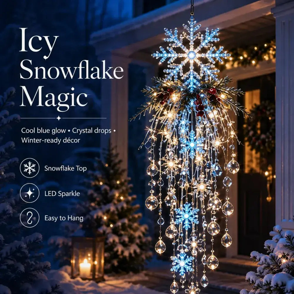 🔥 DNES SLEVA 50 % 🎅 Vánoční závěsná LED lampa se sněhovou vločkou a křišťálem | Kouzelná záře na verandu ✨