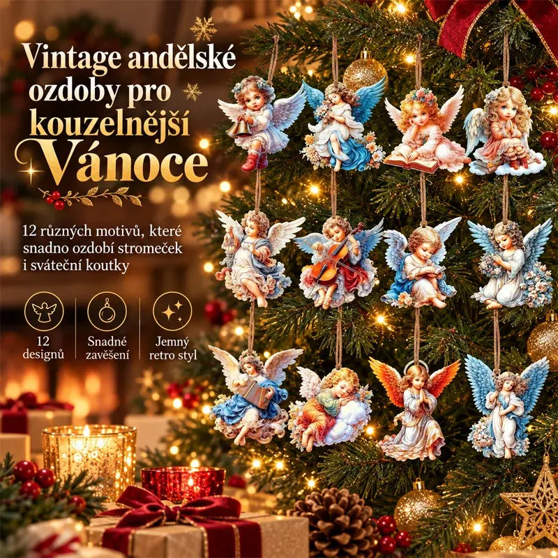 🎁Jedna sada o 24 kusech stojí 520 Kč👼Dřevěné dvourozměrné vánoční ozdoby ve viktoriánském stylu ve tvaru andělů