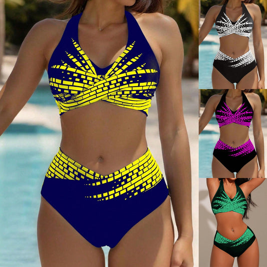 👙【L–5XL】👉 Bikini de dos piezas para mujer en tallas grandes ✅ Cintura alta ✅ Alta elasticidad