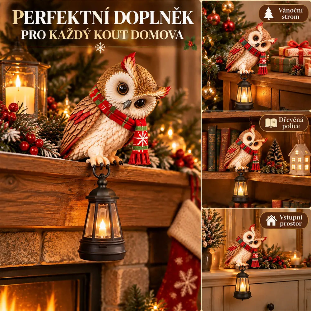 💡🦉Pryskyřičná figurka – vánoční sova s lucernou