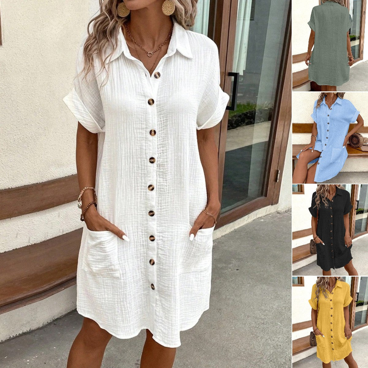 👗【S-5XL】Šaty z bavlny a bavlny s krátkým rukávem, lehké a prodyšné